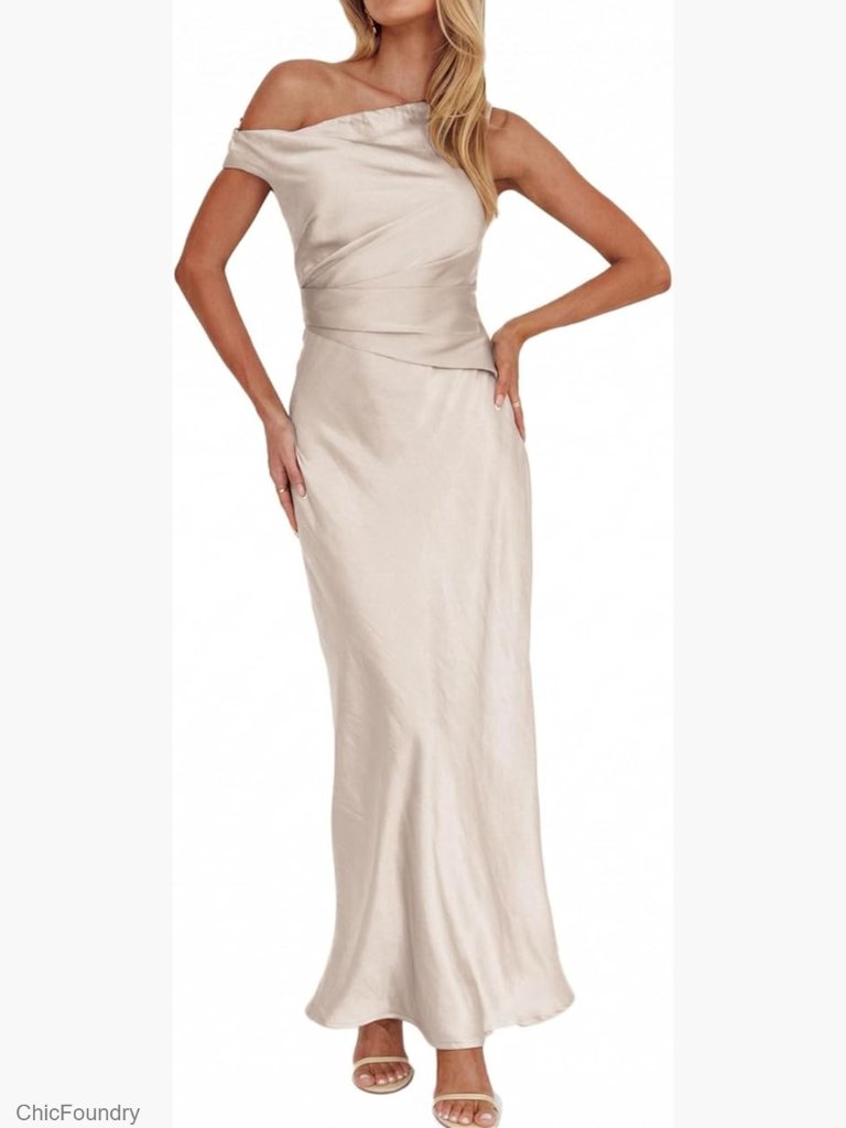 Off Shoulder Satin Maxi Dress Formal Cocktail Wedding Guest
